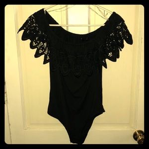 Black off the shoulder bodysuit